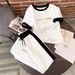Summer Fashion Gold Letter Print Top And Drawstring Pants Casual Set Short Sleeve Spring/Autumn Wear_ecoleips.com