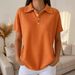 Spot Goods Women's Fashion Polo Waffle Knit Top Solid Color Loose Short Sleeve Spring/Summer_ecoleips.com