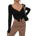 Women's Clothing Women's Slim Fit V Neck Knotted Knitted Top Autumn Winter Fashion Short Long Sleeve Super Short Top_ecoleips.com