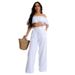 Women's clothing new style suit temperament one shoulder ruffled short top wide leg trousers suit_ecoleips.com