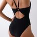 2025 New European And American Cross-Border Swimwear Solid Color Ring Design Unique Women's One-Piece Sports Bikini_ecoleips.com