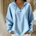 Aria Basics 2026 Cross-Border Autumn/Winter European And American New Solid Color Waffle V-Neck Buttoned Hooded Women's_ecoleips.com