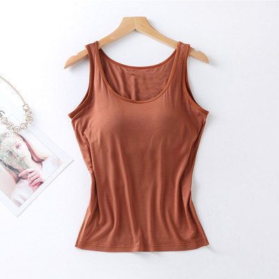 2025 Women's Vest Tops With Built In Bra Neck Vest Padded Slim Fit Tank Tops Sexy Shirts Feminino Casual Underlay Shirt Slimming_ecoleips.com