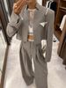 Women's Striped Blazer & Wide-Leg Pants Set – Business Casual Suit For Office & Travel (S-XL, Grey)_ecoleips.com