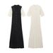 Women's Clothing Popular Summer Women's Fashion Simple Solid Color Button Short Sleeve Slim Knitted Dress_ecoleips.com