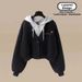 Women's Clothing Relaxed Patchwork Faux Two Piece Hoodie Set With Straight Leg Wide Leg Pants Casual Loose Fitting Clothing_ecoleips.com