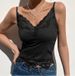 Lace Trim Spliced Ribbed Deep V Camisole, European And American Summer New Women's Clothing, Cropped Sexy Slim-fit Tank_ecoleips.com
