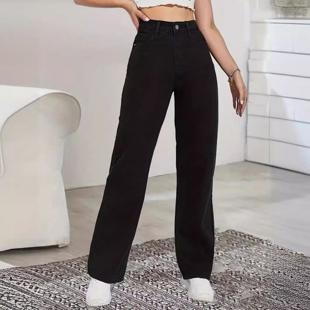 Classic Black Straight Leg Women's Jeans Versatile European And American Export Denim for Ladies 2026 Cross Border Style_ecoleips.com