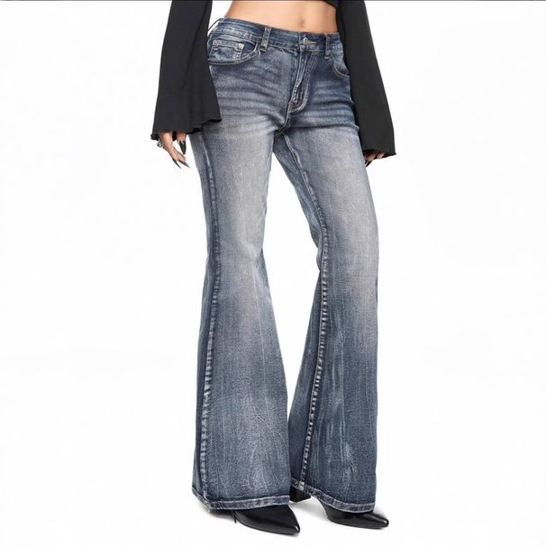 Women's Slim Fit Stretchy Jeans High Street Trendy Embroidered Flared Trousers_ecoleips.com