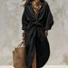 Women's Solid Color Shirt Collar Button Front Casual Dress With Pockets, 3/4 Sleeve Open Front Cardigan Midi Dress For Everyday Wear_ecoleips.com