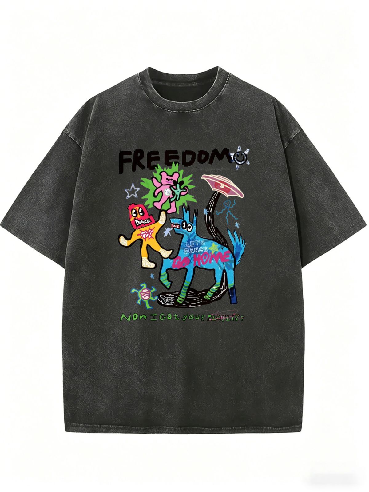 Women's Abstract Graffiti Round Neck T-shirt, Casual And Loose Short-sleeved._ecoleips.com