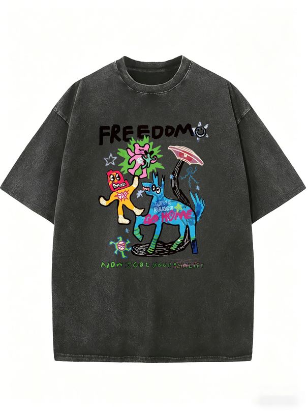 Women's Abstract Graffiti Round Neck T-shirt, Casual And Loose Short-sleeved._ecoleips.com