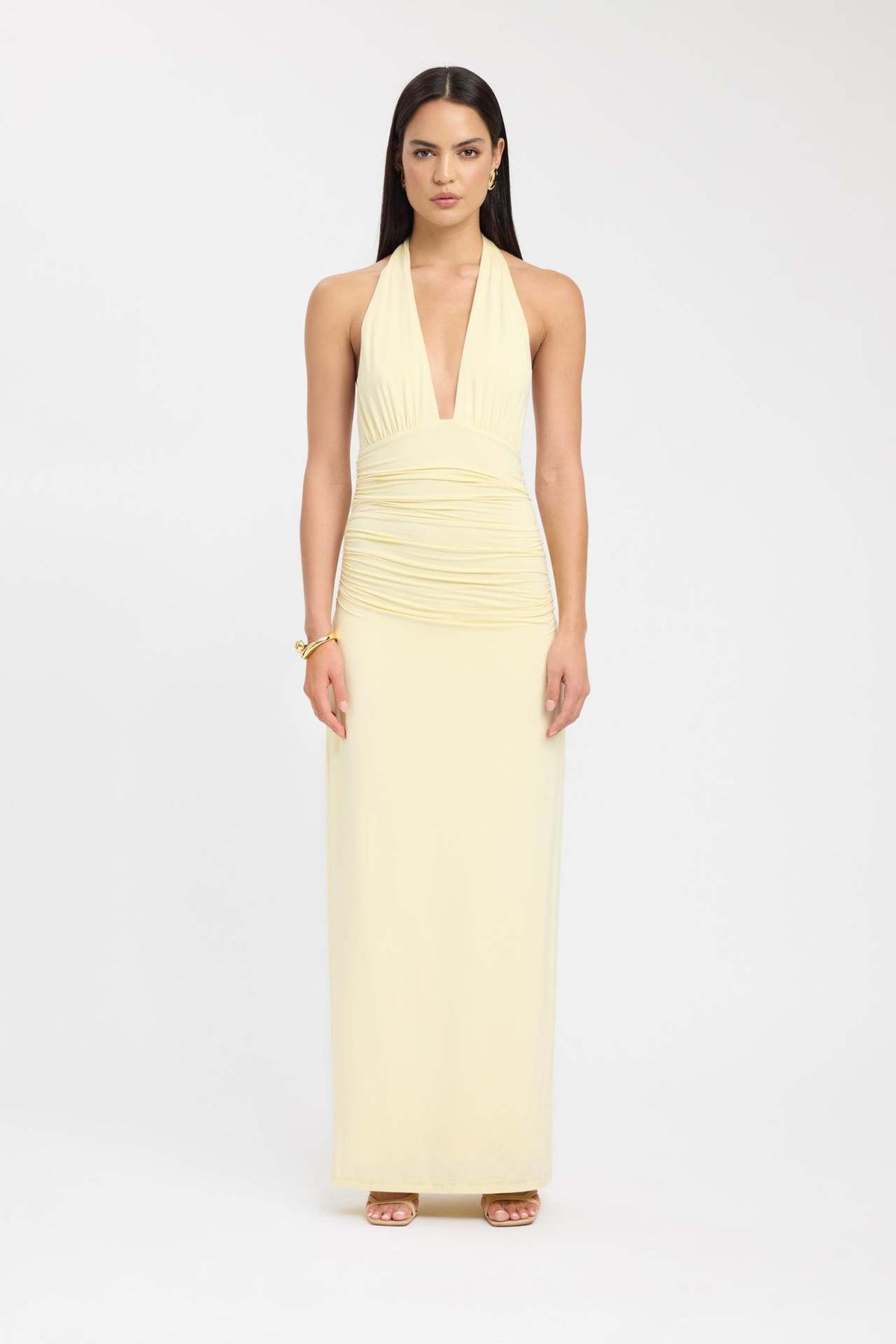Summer Halter Neck Long Dress For Women Sexy Deep V Tie Back Slim Fit Solid Color Slit Style_ecoleips.com