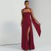 Women's Clothing Slim Solid Color Slit Ribbon Dress Fashion Temperament Suspender Winter New Clothing_ecoleips.com