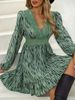 Women's V Neck Long Sleeved Dress With Waist Belt Printed Slit Design European And American Style Autumn New Arrival For Ladies_ecoleips.com