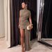 Women's Sexy Solid Color Round Neck One Shoulder Ruched Asymmetrical Bodycon Mini Dress – Elegant Evening Gown_ecoleips.com