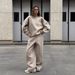 Women's Oversized Two-Piece Set Long Sleeved Solid Color Pullover Sweatshirt And Sweatpants Casual Outfit Polyester_ecoleips.com