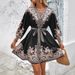 Bold & Beautiful Summer Look New Women's Clothing V Neck Dress Printed Three Quarter Sleeve Tie Waist_ecoleips.com