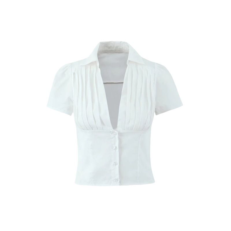 Spicy Girl V-Neck Single-Breasted Short Top Women's Low-Waist Drawstring A-Line Skirt Two-Piece Set_ecoleips.com