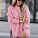 Women's Clothing Oversized Knit Sweater - Relaxed Lantern Sleeve Pullover, Soft Polyester-Acrylic Blend, Semi-High Neck For Effortless Layering_ecoleips.com