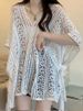 Women's Knitted V-Neck Batwing Sleeve Top Hollow Out Loose Fit Summer Plus Size Slimming Versatile Casual T-Shirt_ecoleips.com