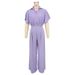 Women's Fashion Loose Suit Solid Color Lapel V-Neck Batwing Top Wide Leg Pants Spring/Autumn Wear_ecoleips.com
