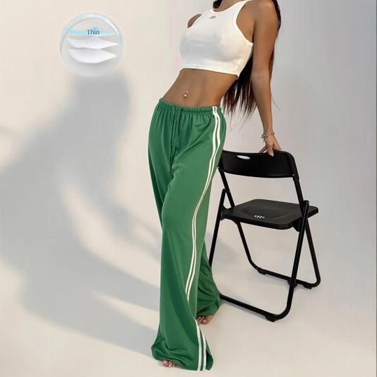 Women's Clothing Women's High-Waisted Casual Straight Leg Pants With Drawstring And Elastic Waist Fashion Long Trousers_ecoleips.com