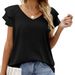 T-shirt Women 2025 V-neck Double Lotus Leaf Short Sleeve Solid Color Tshirts Women's Cheap Clothing China Sale BYT2208_ecoleips.com