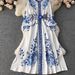 Women's Clothing Blue And White Porcelain Print Stand Collar Single Breasted Stunning Skirt 1 Sense Of Elegance Temperament Big Swing Dress_ecoleips.com