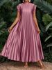 Elegant Plus Size Dress, Women's Long Dress With Pleated Short Sleeves, Bridesmaid Dress, Loose Fit, Casual, Elegant Party Dress, Spring/Summer Attire_ecoleips.com