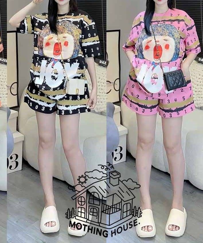Thai Trendy Short-Sleeved Printed Summer Set For Girls Casual Fashionable Two-Piece Youthful Women's Clothing_ecoleips.com