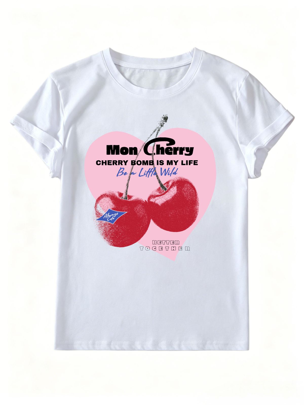 Women Vintage Cherry Pink Heart Graphic T Shirt Casual Crew Neck Short Sleeve Tee Summer Y2K Coquette Aesthetic Top_ecoleips.com