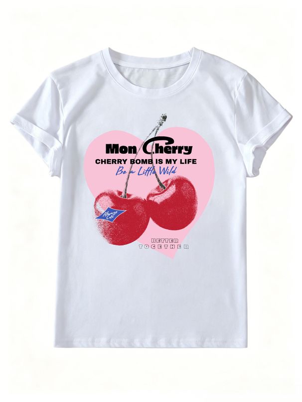 Women Vintage Cherry Pink Heart Graphic T Shirt Casual Crew Neck Short Sleeve Tee Summer Y2K Coquette Aesthetic Top_ecoleips.com