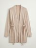 Women Lightweight Breathable Belted Knit Cardigan Shawl Collar Long Sleeve Oversized Loose Mid Length Knit Coat_ecoleips.com