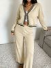 Loose V Neck Knit Cardigan Suit, Soft Skin-friendly Outfit_ecoleips.com