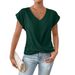 2025 Summer New Solid Color V-neck Short Sleeve T-shirt Women's Elegant Hoodie Top_ecoleips.com