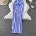 Women's Clothing Design Niche Hollow Chest Sleeveless Three Dimensional Flower Dress Women's Summer Slim Pleated Long Skirt_ecoleips.com