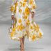 Elegant Retro Floral Print Chiffon Midi Dress With V-Neck & Flutter Sleeves – Feminine & Timeless For Women_ecoleips.com