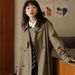 Women's Trench Coat Spring Autumn, New Style For Petite Figures, Korean Mid-length, British Style, Drapey Coat, Simple_ecoleips.com