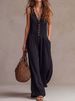 Women's Bohemian Wide-Leg Jumpsuit – V-Neck Sleeveless Romper With High Elasticity & Wrinkle-Free Polyester – Flowy & Comfortable For Summer_ecoleips.com