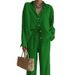 Fashion Women's Solid Color Two Piece Set Elegant Long Sleeved Top And Straight Leg Pants New Cross Border Style 2026_ecoleips.com