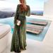Women's Clothing New Green Gradient Spot Printing Fashionable Temperament Deep V Swing Dress_ecoleips.com