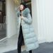 Women's Long Winter Coat With Faux Fur Hood, Thickened Polyester Down Alternative Jacket For Cold Weather, Elegant Commuter Style_ecoleips.com