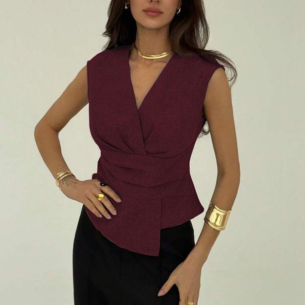 Women's Clothing Elegant Sleeveless Waist Cinching Pullover Vest Solid Color Casual Top For Spring/Autumn Summer_ecoleips.com