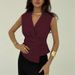 Women's Clothing Elegant Sleeveless Waist Cinching Pullover Vest Solid Color Casual Top For Spring/Autumn Summer_ecoleips.com