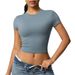Women's Clothing Nylon Casual Tight Quick Drying Pilates Top Yoga Wear Short Sleeved Running Fitness Sports T Shirt_ecoleips.com