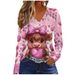 Women’S 3d Floral Print V-Neck T-Shirt – Soft Mesh Long Sleeve Top, Loose Fit, Casual & Stylish (Multiple Colors, Sizes S-3xl)_ecoleips.com