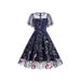 New 2025 Retro Embroidery Heavy Duty Mesh Dress round Neck Short Sleeve for Women European And American Style Cross Border_ecoleips.com