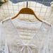 Women's Lace Trimmed Belted Cardigan Sweet Style Korean Thin Sun Protection Lantern Sleeve See through Summer Top for Commuting_ecoleips.com