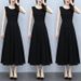 Elegant Black Sleeveless Maternity Dress Slimming Long Summer Gown Mommy Fashion Midi Dress Casual Chic Maternity Wear_ecoleips.com